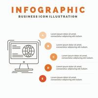 Information. Inhalt. Entwicklung. Webseite. Web-Infografik-Vorlage für Website und Präsentation. Linie graues Symbol mit orangefarbener Infografik-Stil-Vektorillustration vektor