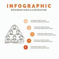 team. bygga. strukturera. företag. möte infographics mall för hemsida och presentation. linje grå ikon med orange infographic stil vektor illustration
