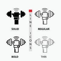 Hantel. gewinnen. Heben. Energie. Sportikone in dünn. regulär. fette Linie und Glyphenstil. Vektor-Illustration vektor