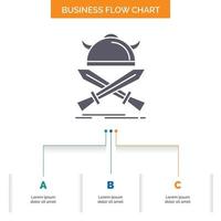 Schlacht. Emblem. Wikinger. Krieger. Schwerter-Business-Flow-Chart-Design mit 3 Schritten. Glyphensymbol für Präsentationshintergrundvorlage Platz für Text. vektor