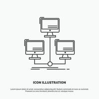 Datenbank. verteilt. Verbindung. Netzwerk. Computersymbol. Linienvektor graues Symbol für ui und ux. Website oder mobile Anwendung vektor