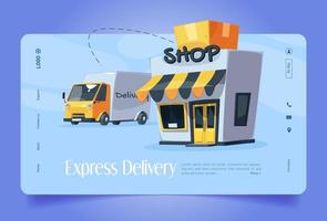 express-lieferbanner mit lkw und shop vektor