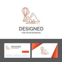 företag logotyp mall för utforska. resa. berg. camping. ballonger. orange besöker kort med varumärke logotyp mall vektor