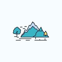 hügel. Landschaft. Natur. Berg. Baum flaches Symbol. grünes und gelbes zeichen und symbole für website und mobile anwendung. Vektor-Illustration vektor