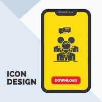 gruppe, geschäft, treffen, leute, team glyph icon in mobile for download page. gelber Hintergrund vektor