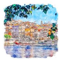 Stadt Porto Portugal Aquarellskizze handgezeichnete Illustration vektor