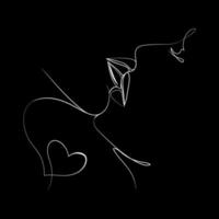 liebhaber paar küssen minimal art gesicht zeichnung vektorillustration auf schwarzem hintergrund. linie kunst abstrakte männer und frauen küssen sich. paardruck, kussdruck, valentinstagillustration. vektor