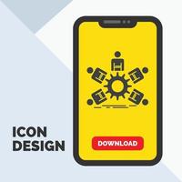 Mannschaft. Gruppe. Führung. Geschäft. Symbol für Teamwork-Glyphe auf Mobilgeräten für die Download-Seite. gelber Hintergrund vektor