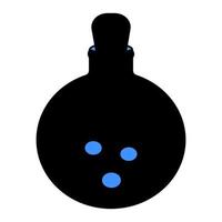 eine Flasche Zaubertrank. Silhouette. Vektor-Illustration. Hexenabkochung in einer runden Flasche. blaue Blasen fliegen nach oben. das Gefäß wird mit einem Stopfen dicht verschlossen. Halloween-Symbol. vektor