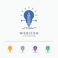 Glödlampa, kreativ, lösning, ljus, penna 5 Färg glyf webb ikon mall isolerat på vit. vektor illustration