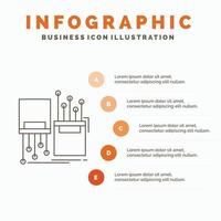 Digital-, Glasfaser-, Elektronik-, Lane-, Kabel-Infografik-Vorlage für Website und Präsentation. Linie graues Symbol mit orangefarbener Infografik-Stil-Vektorillustration vektor