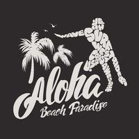 aloha typografi med surfare illustration för t-shirt tryck, vektor illustration. kan vara Begagnade för t-shirt skriva ut, råna skriva ut, kuddar, mode skriva ut design, barn ha på sig, bebis dusch, hälsning och vykort