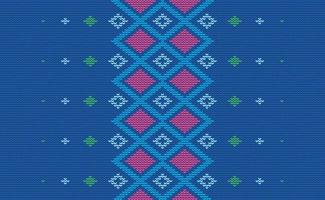 Kreuzstich ethnisches Muster, Vektor gestrickter Chevron-Hintergrund, blaues und rosa Muster indisches abstraktes Design