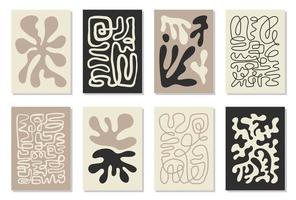 Set aus 8 von Matisse inspirierten Wandkunstpostern, Broschüren, Flyervorlagen, zeitgenössischen Collagen. organisches einzeiliges abstraktes handgezeichnetes Design, Tapete. dynamische Formen grafischer Vintage-Vektor vektor