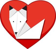 Origami-Fuchs auf Herzhintergrund vektor