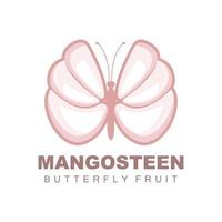 Mangostan-Logo, Mangostan-Fleisch-Illustration, vitaminreiche Fruchtkönigin, Design von Fruchtlogo-Vektoretiketten vektor