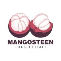 mangostan logotyp, mangostan kött illustration, vitamin rik frukt drottning, frukt logotyp vektor märka mall design