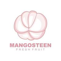 Mangostan-Logo, Mangostan-Fleisch-Illustration, vitaminreiche Fruchtkönigin, Design von Frucht-Logo-Vektoretiketten vektor