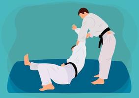 athlet judoist, judoka, kämpfer im duell, kampf, match. Judosport, Kampfkunst. flacher Stil. vektor