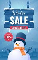 vinter- försäljning affisch mall med snögubbe vektor