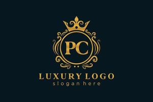 Royal Luxury Logo-Vorlage mit anfänglichem PC-Buchstaben in Vektorgrafiken für Restaurant, Lizenzgebühren, Boutique, Café, Hotel, Heraldik, Schmuck, Mode und andere Vektorillustrationen. vektor