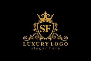 Royal Luxury Logo-Vorlage mit anfänglichem sf-Buchstaben in Vektorgrafiken für Restaurant, Lizenzgebühren, Boutique, Café, Hotel, Heraldik, Schmuck, Mode und andere Vektorillustrationen. vektor