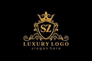 Royal Luxury Logo-Vorlage mit anfänglichem sz-Buchstaben in Vektorgrafiken für Restaurant, Lizenzgebühren, Boutique, Café, Hotel, Heraldik, Schmuck, Mode und andere Vektorillustrationen. vektor