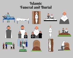 islamisches begräbnis- und bestattungsikonenset. Vektorsammlung von Bestattungsaktivitäten vektor