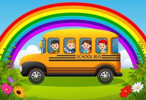 illustration av barn av en skola buss vektor