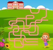 Labyrinth-Spielvorlage mit Mädchen zur Schule gehen vektor