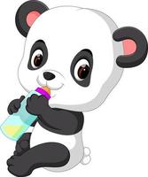 söt bebis panda innehav mjölk flaska vektor
