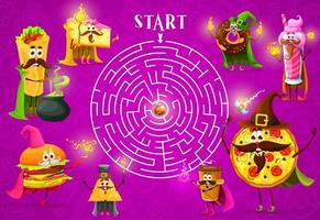 Labyrinthlabyrinth, Cartoon-Fast-Food-Magier, Zauberer vektor