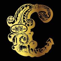 gyllene Färg tatuering design c på svart bakgrund vektor