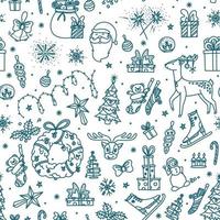 weihnachtsnahtloses muster mit spielzeug, geschenken, rentieren und anderen gegenständen. Hintergrundskizze zum Thema Weihnachten. Vektor-Illustration vektor