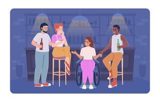 freunde, die spaß in bar haben 2d-vektor isolierte illustration. bier trinken und flache charaktere auf karikaturhintergrund sprechen. mates interaktion bunte editierbare szene für handy, website, präsentation vektor