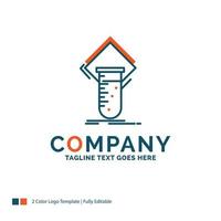 Chemie. Labor. lernen. Prüfung. Logodesign testen. blaues und orangefarbenes Markendesign. Platz für den Slogan. Business-Logo-Vorlage. vektor