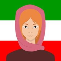 Porträt einer Frau. rosa Kopftuch. iranische Flagge. Rothaarige Frau. vektor