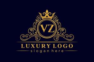 vz anfangsbuchstabe gold kalligrafisch feminin floral handgezeichnet heraldisch monogramm antik vintage stil luxus logo design premium vektor