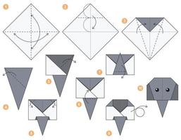 elefant origami schema handledning rör på sig modell. origami för ungar. steg förbi steg på vilket sätt till göra en söt origami elefant. vektor