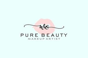 anfängliches wo-Aquarell-Lippen-vorgefertigtes Logo-Design, Logo für Make-up-Künstler-Business-Branding, errötendes Beauty-Boutique-Logo-Design, Kalligrafie-Logo mit kreativer Vorlage. vektor