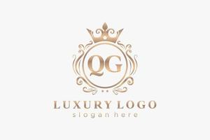 Royal Luxury Logo-Vorlage mit anfänglichem qg-Buchstaben in Vektorgrafiken für Restaurant, Lizenzgebühren, Boutique, Café, Hotel, Heraldik, Schmuck, Mode und andere Vektorillustrationen. vektor
