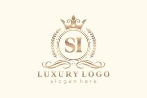 Royal Luxury Logo-Vorlage mit anfänglichem Si-Buchstaben in Vektorgrafiken für Restaurant, Lizenzgebühren, Boutique, Café, Hotel, Heraldik, Schmuck, Mode und andere Vektorillustrationen. vektor