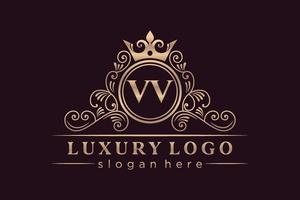 vv anfangsbuchstabe gold kalligrafisch feminin floral handgezeichnet heraldisch monogramm antik vintage stil luxus logo design premium vektor