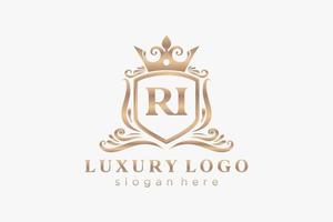 första ri brev kunglig lyx logotyp mall i vektor konst för restaurang, kungligheter, boutique, Kafé, hotell, heraldisk, Smycken, mode och Övrig vektor illustration.