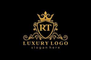 Royal Luxury Logo-Vorlage mit anfänglichem rt-Buchstaben in Vektorgrafiken für Restaurant, Lizenzgebühren, Boutique, Café, Hotel, Heraldik, Schmuck, Mode und andere Vektorillustrationen. vektor