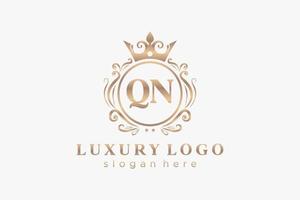 Royal Luxury Logo-Vorlage mit anfänglichem qn-Buchstaben in Vektorgrafiken für Restaurant, Lizenzgebühren, Boutique, Café, Hotel, Heraldik, Schmuck, Mode und andere Vektorillustrationen. vektor