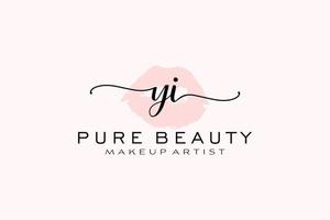 vorgefertigtes Logo-Design mit anfänglichen Yi-Aquarelllippen, Logo für Make-up-Künstler-Business-Branding, Blush-Beauty-Boutique-Logo-Design, Kalligrafie-Logo mit kreativer Vorlage. vektor