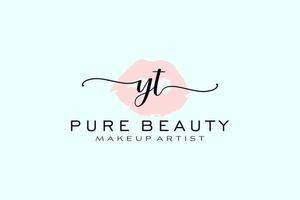 vorgefertigtes Logo-Design mit anfänglichen YT-Aquarelllippen, Logo für Make-up-Künstler-Business-Branding, Blush-Beauty-Boutique-Logo-Design, Kalligrafie-Logo mit kreativer Vorlage. vektor