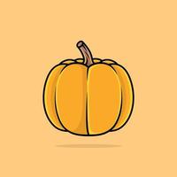 Cartoonischer Vektor-Halloween-Kürbis mit einer Kerze im Inneren. Halloween-Kürbis isoliert auf gelbem Hintergrund. vektor