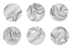 trä textur med topografi rader. organisk krusning vågig mönster. träd ringar uppsättning. vektor klotter illustration.